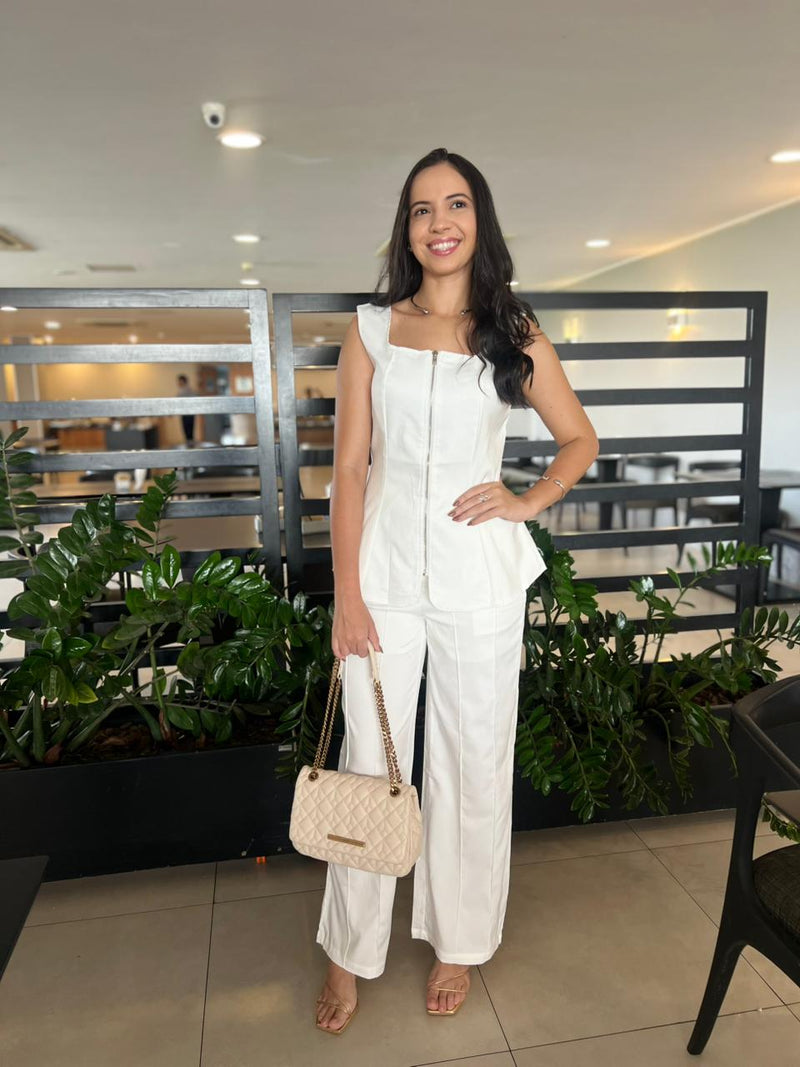 CONJUNTO BRANCO ZÍPER NO MEIO (BLUSA + CALÇA) – P