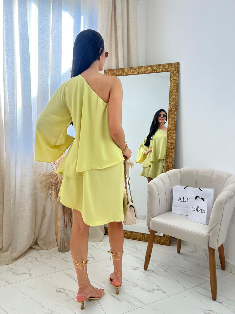 VESTIDO UMA MANGA VERDE CLARO