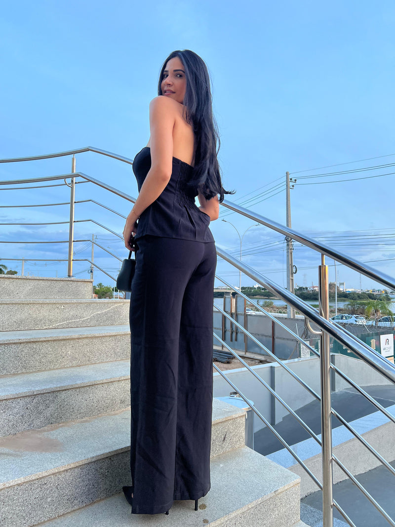 CONJUNTO PRETO SEM ALÇA (BLUSA + CALÇA) P