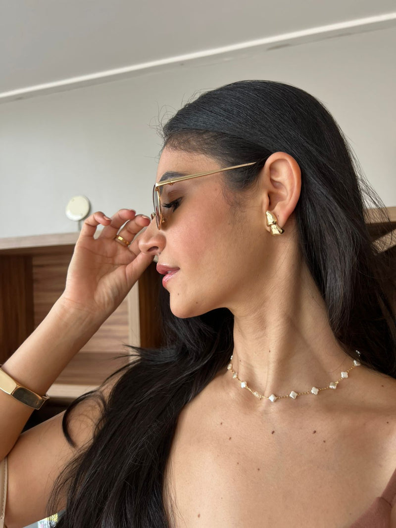 BRINCO DUPLO LISO ORGANIC COM BANHO EM OURO 18K