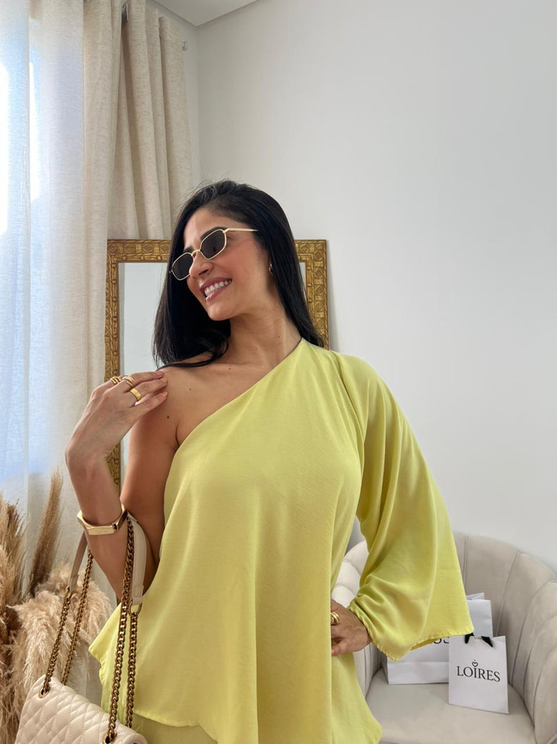 VESTIDO UMA MANGA VERDE CLARO