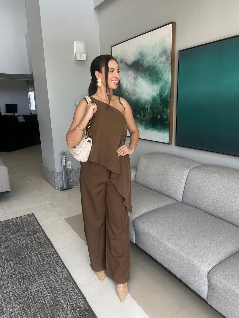 CONJUNTO MARROM UMA ALÇA (BLUSA + CALÇA) P