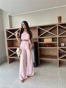 CONJUNTO ROSA BEBÊ (BLUSA + CALÇA E CINTO) M