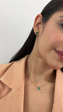 CONJUNTO GOTA CRAVEJADO VERDE ESMERALDA | BANHADO A OURO