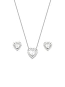 CONJUNTO PONTO DE LUZ CORAÇÃO INCOLOR CRAVEJADO | BANHADO A RÓDIO BRANCO